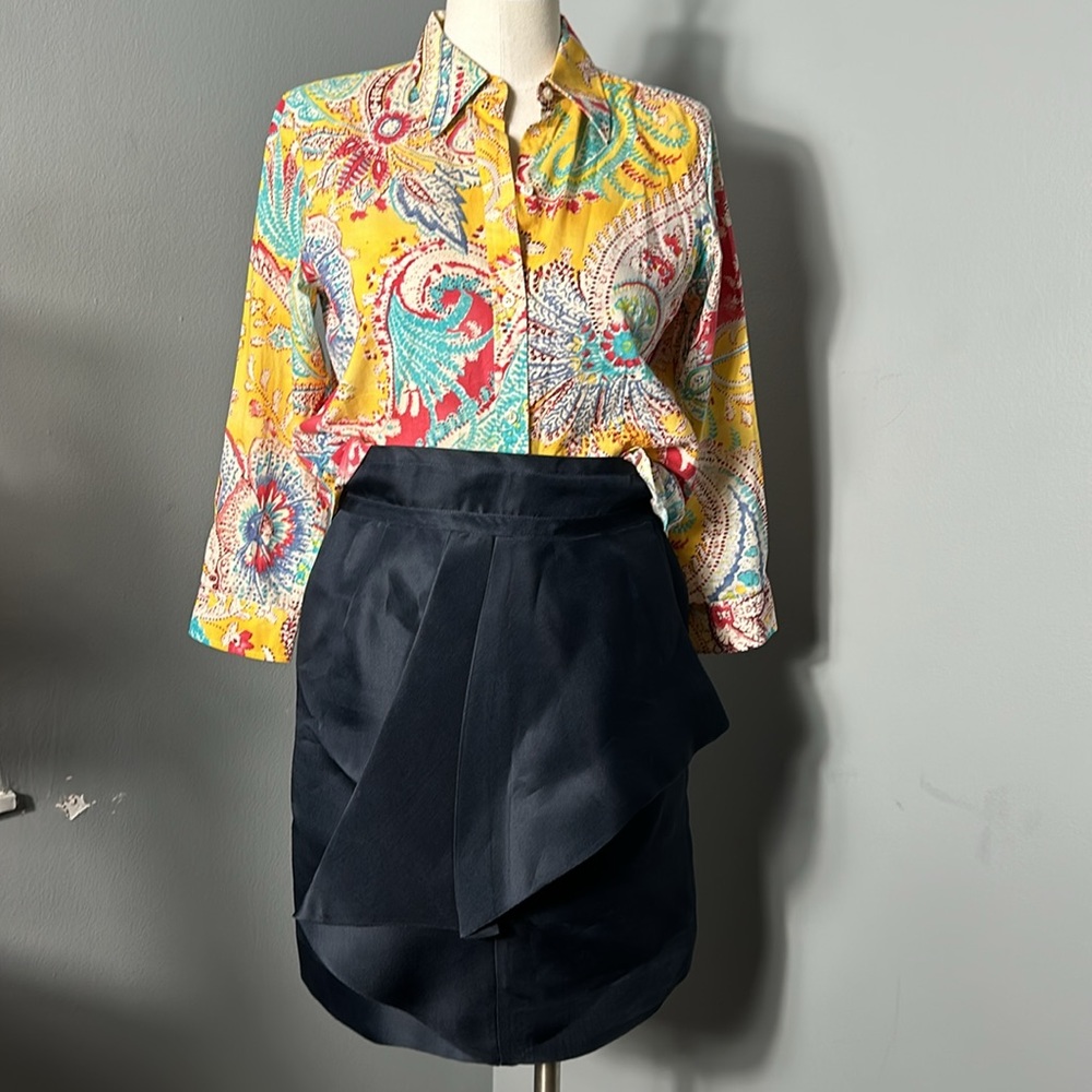 Anthropologie Sariah Structured Chiffon Silk Navy Mini Skirt size 4